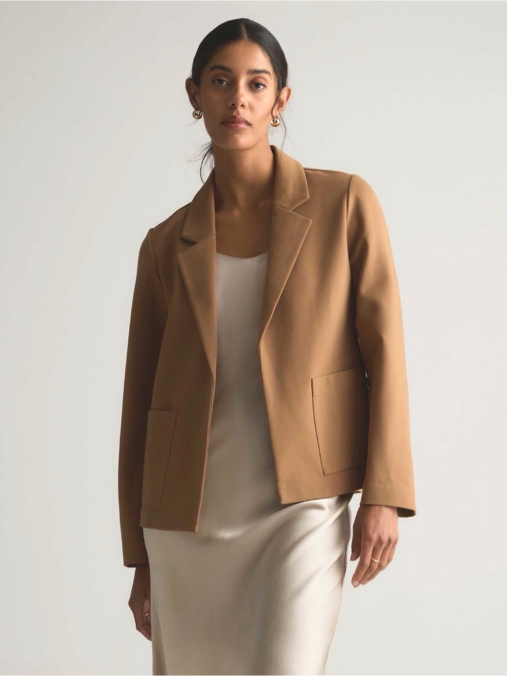 Quince Ultra Stretch Ponte Blazer S Roasted Pecan Quiet Luxury Minimalist